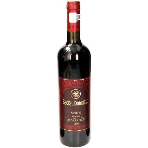 Rode wijn "Merlot" uit Roemenië, halfdroog, 13,5 % vol.