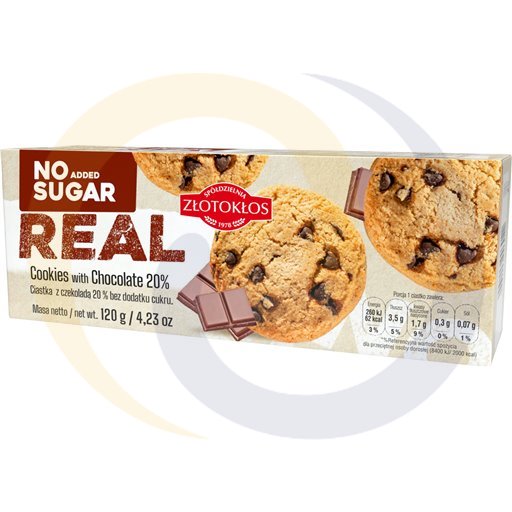 Real koekjes met chocolade 20% zonder suiker 120g