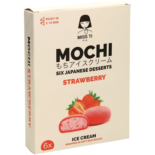 Mochi-ijs met aardbeibereiding in rijstdeeg