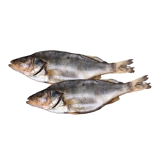 Zoute en gedroogde baars, ongekuist, ontdooid/ los