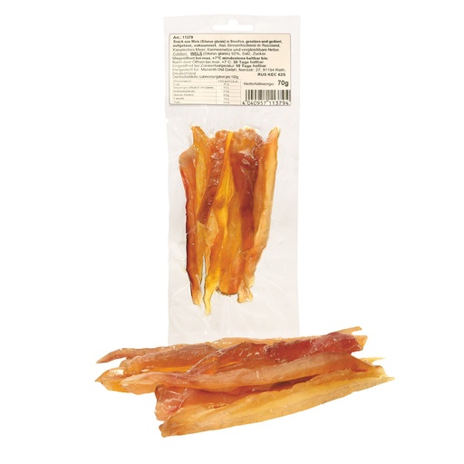 Snack van Wels (Silurus glanis) in reepjes, gezouten en gedr