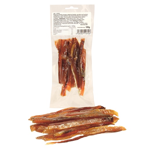 Snack van zeelt (Aspius aspius) in reepjes, gezouten en gedr