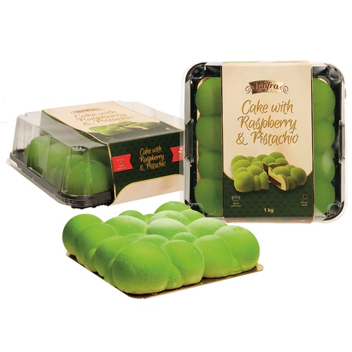 “Taart met Framboos & Pistache" Laagjes taart met 63,4% room