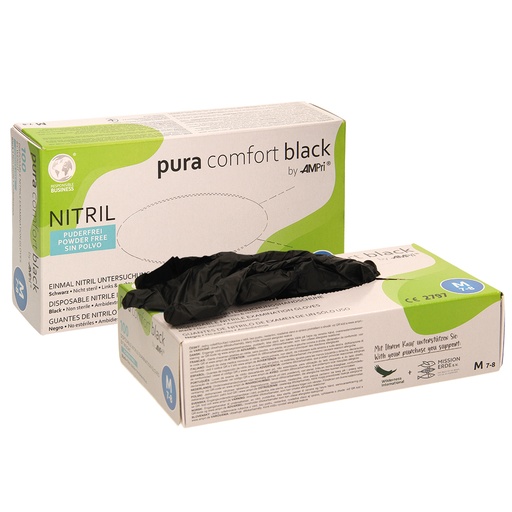 Nitril onderzoeksdosis, poedervrij, zwart, maat M, 240 mm la
