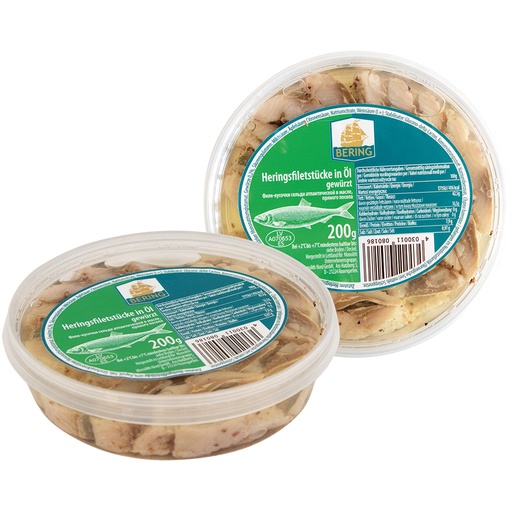 Haringfiletstukjes in olie, gekruid