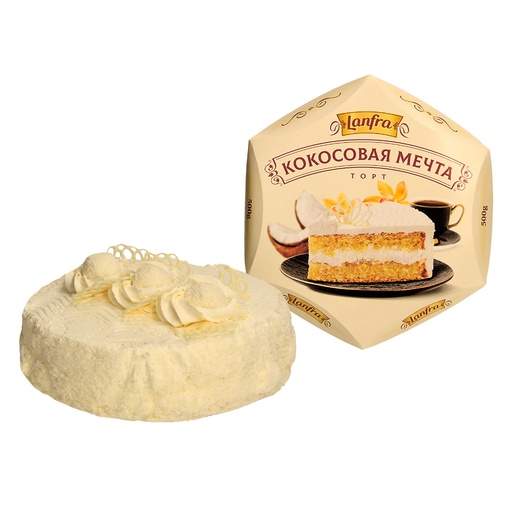 Roomtaart met kokosroomsmaak en 7% kokosrasp, diepgevroren