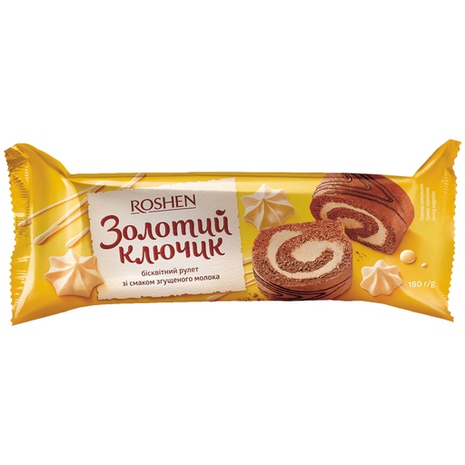 "Gouden Sleutel Roshen" Biscuitrol met een roomvulling met c