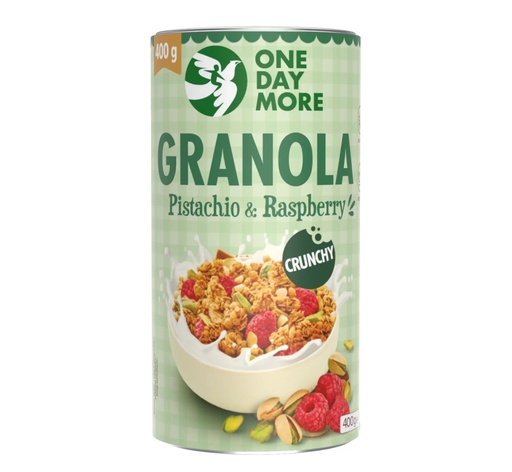 Onedaymore pistache-granola met frambozen