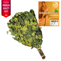 Berken sauna-bezem met munt 55–60 cm