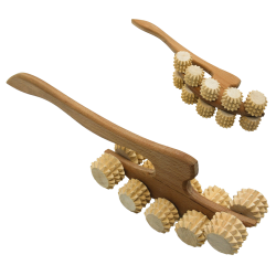 Houten anti-cellulite rolmassageapparaat “Bijl” met handvat