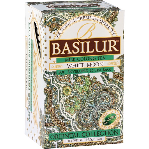 "Basilur White Moon" Theemelange van Groene Ceylon- en Oolongthee, geparfumeerd - Melk