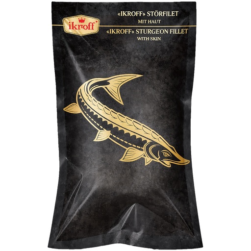 "IKROFF" Stooffilet met huid, vacuüm verpakt, diepgevroren.
