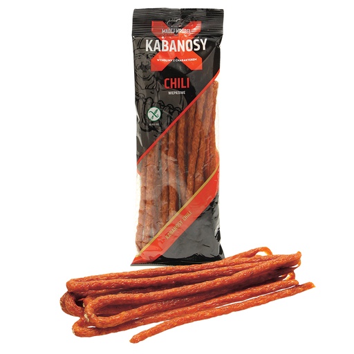 Gerookte kookworst met chilismaak, gemiddeld grof, gedroogd,