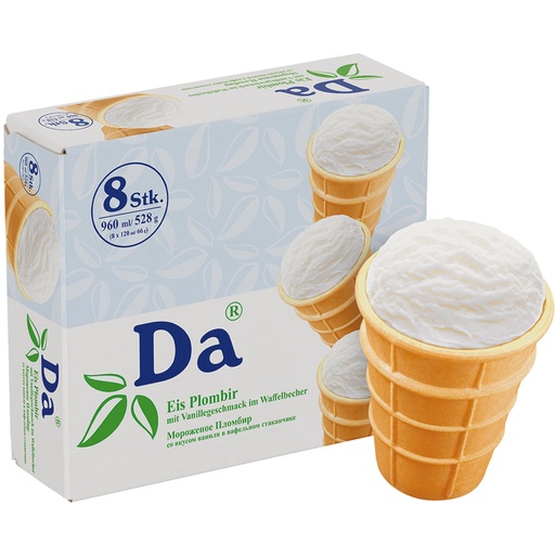 IJs "Plombir" met vanillesmaak in een wafelbekertje