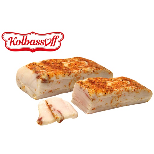 Varkensrugvet "Derevenskoe" gezouten en gekruid