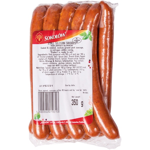 Колбаски свиные Kielbaski Slaskie, копчёные
