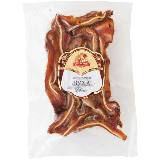 Свиные уши по-украински, копченые, нарезанные, соленые и при