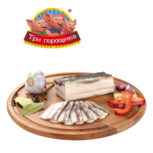Varkensspek "Salo pertschonoe s tschesnokom" gezouten met peper en knoflook