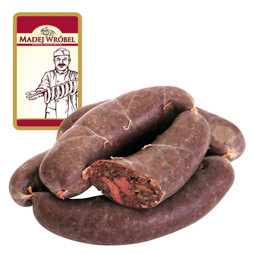 Silezische kookworst met gerst en boekweit, fijngehakt, snijdbaar "Krupniok"