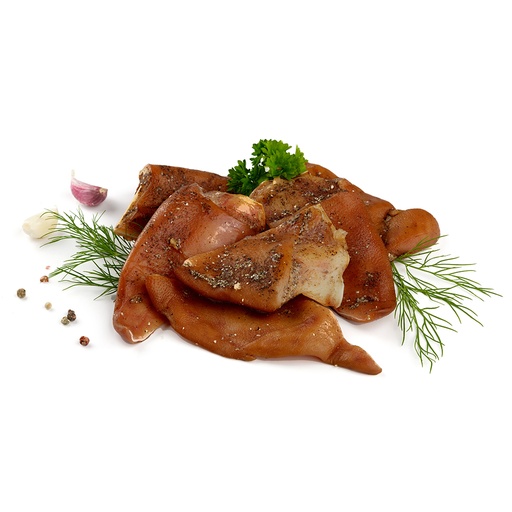 Varkensoort oren, gezouten, gekookt, gerookt