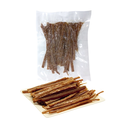 Snack van brasem, in reepjes, gezouten en gedroogd, ontdooid