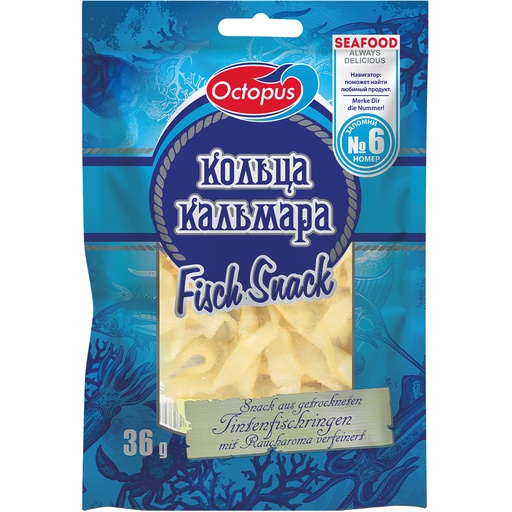Снэк из сушеных колец кальмара, с ароматом дыма