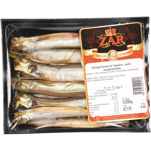 Koudgerookte capelin (Mallotus villosus), niet schoongemaakt