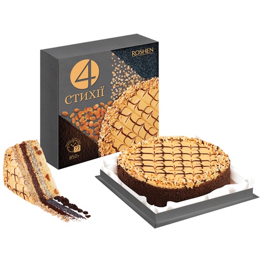 Taart ""4 Elementen"" uit 4 taartlagen met pinda's, maanzaad