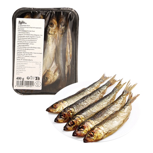 Strömling (haring), met kop, niet ontdaan, koud gerookt