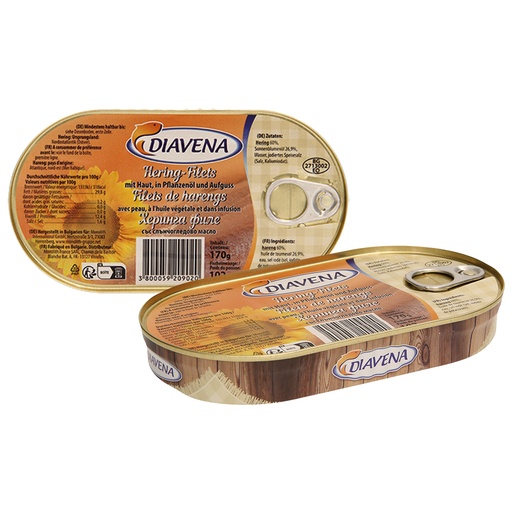 Haringfilets met huid, in plantaardige olie en opgiet.