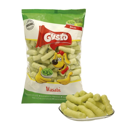 Geëxtrudeerde snack ""Pufuleti"" van maïsgries met wasabi-sm