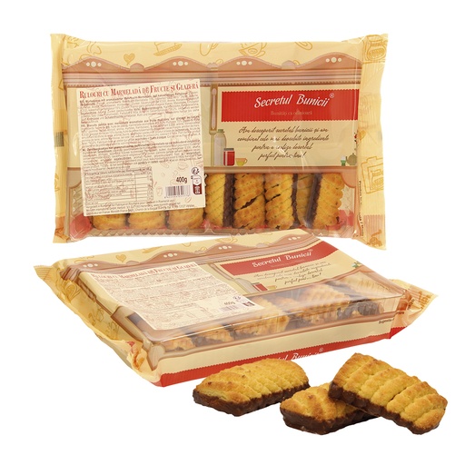 Zachte koekjes met aromatiserde meerfruit-frumenten, op caca