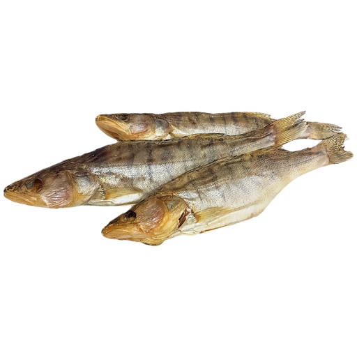 Snoekbaars, gezouten en gedroogd, gestript, ontdooid/ los