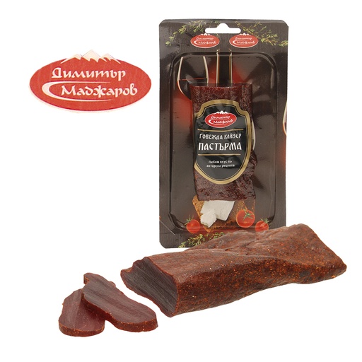 Rundvlees, gepekeld en luchtdroog, bestrooid met kruiden