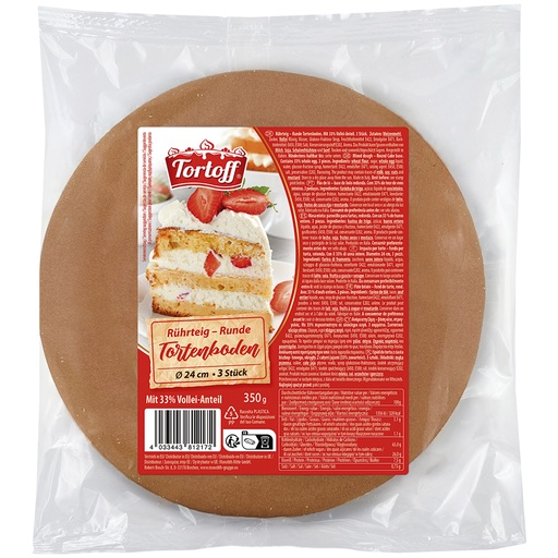"TORTOFF" Mix voor beslag – Ronde taartbodem, diameter 24 cm, 3 stuks