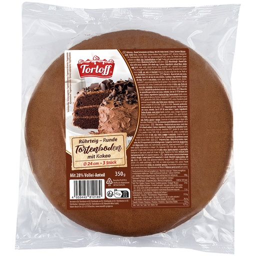 "TORTOFF" Mix voor beslag – Ronde taartbodem met cacao, diameter 24 cm, 3 stuks