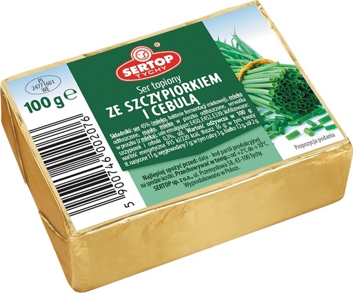 Sertop gesmolten kaas met bieslook en uien